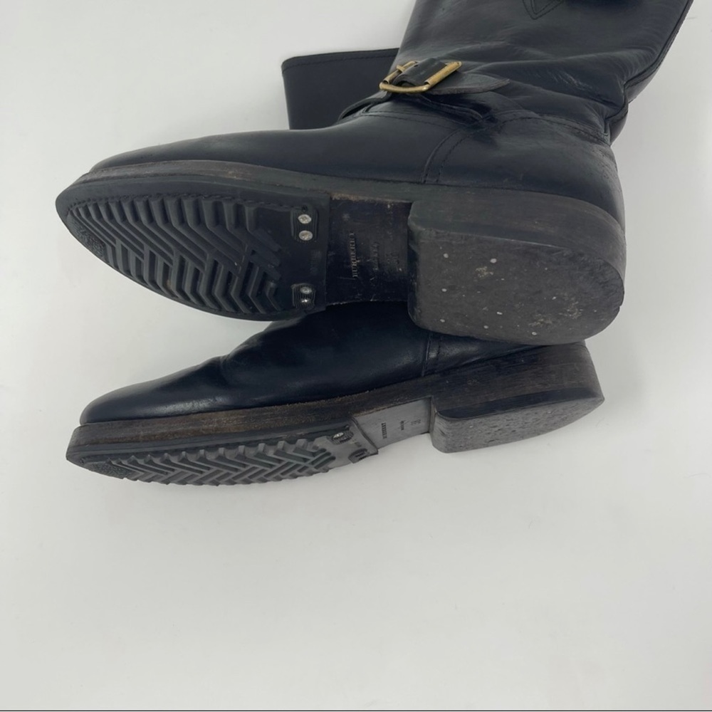 Burberry Wingfield Black Leather Moto Biker Boots Size 7.5 - Picture 9 of 13